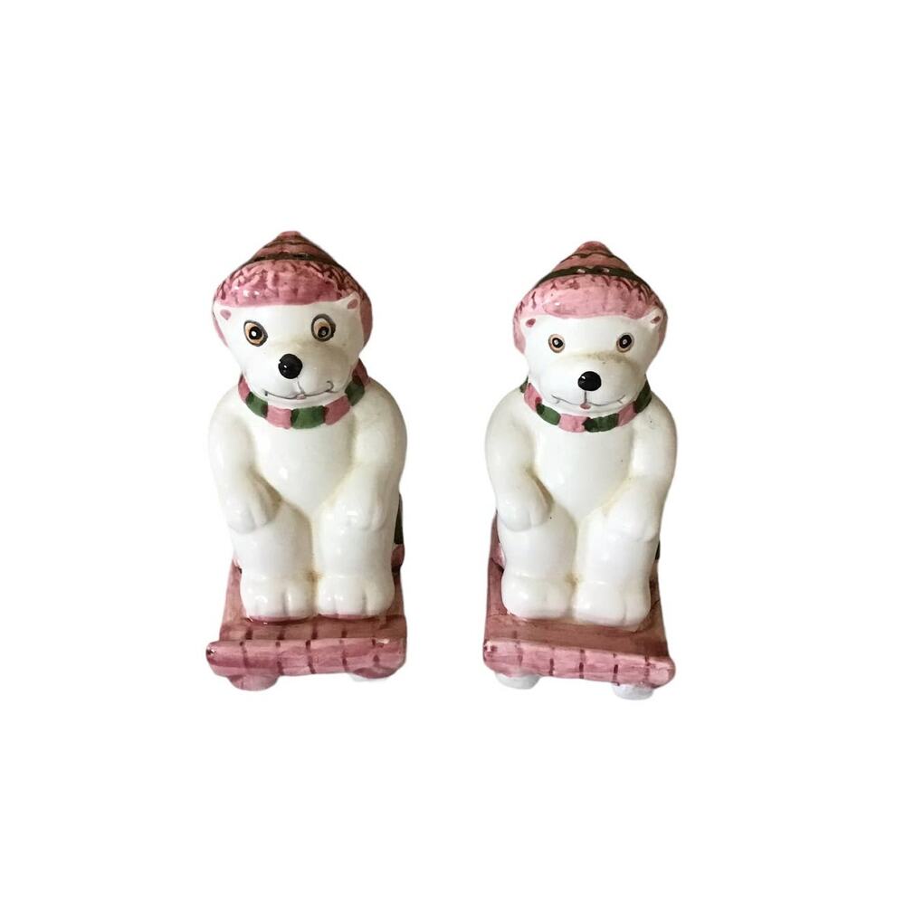 Vintage Sledding Bears Salt and Pepper Shakers